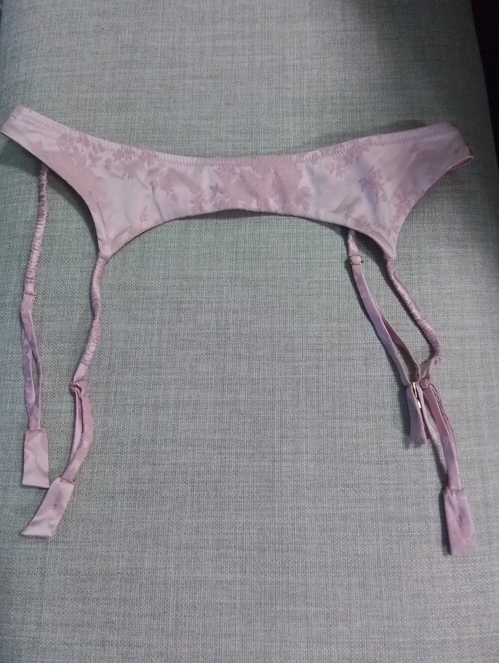 Victorias Secret Lavender Satin Garter Belt with Floral Jacquard